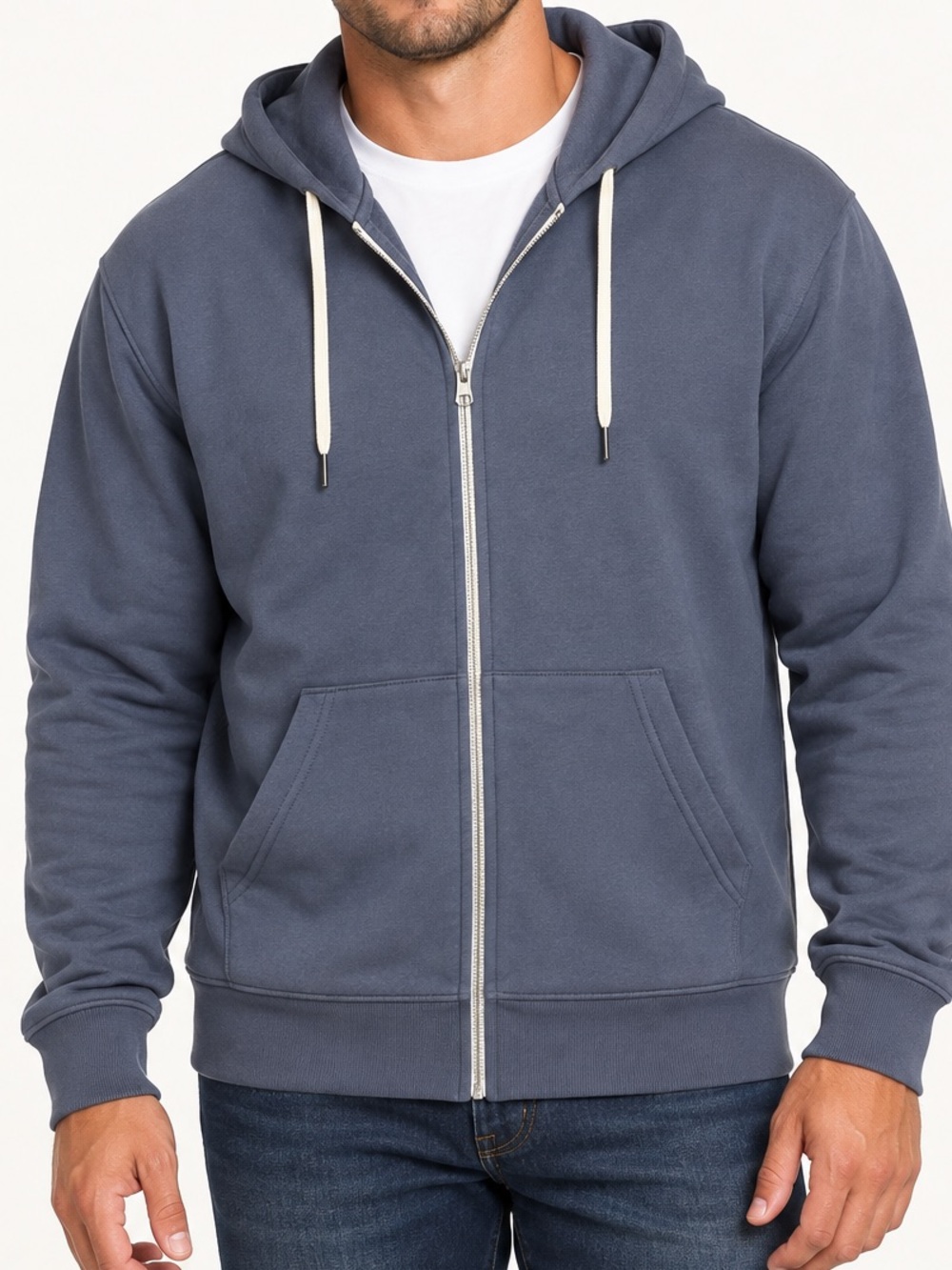 TRUE CLASSIC Men’s XL Slate Gray Blue Full-Zip Fleece Hoodie